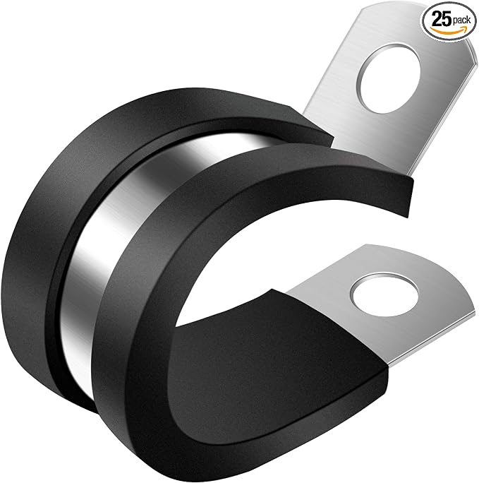 1/4 Inch Cable Clamps, 25 Pack Stainless Steel Wire Clamps, Rubber Metal Hose by ZIPCCI