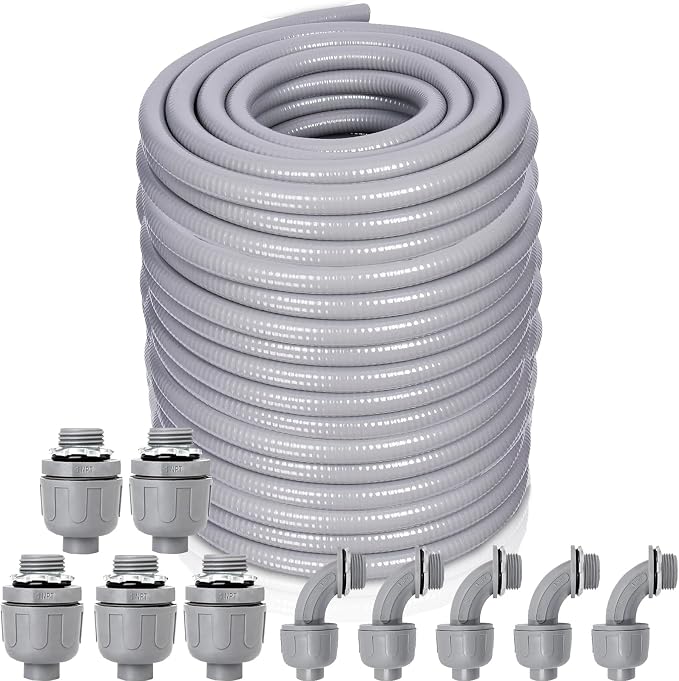 1 Inch 150 FT Non Metallic Liquid-Tight Conduit and Connector Kit by Feotech