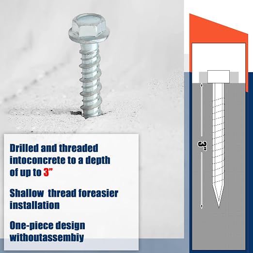 Tandefio 50 Pack 5/16" x 3" Concrete Screw Anchor Galvanized Large Diameter - Image 5