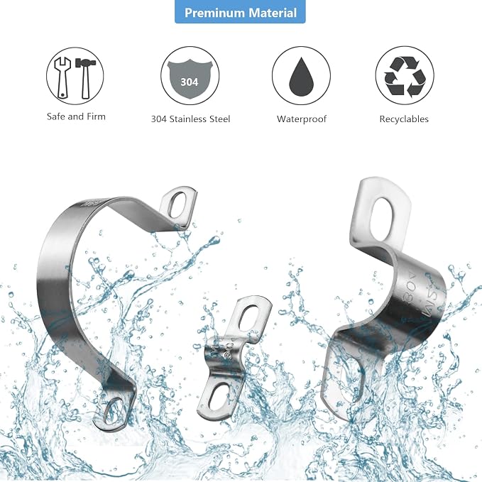 U-Tube Strap Clamp, 150mm/5 7/8", Stainless Steel-304 | 2 Hole, Heavy Duty - Image 2