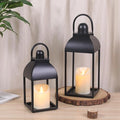 Lanterns Decorative Indoor 15" 11" Set of 2 Black Metal Lantern by MATAHUMbeyourbetterchoice