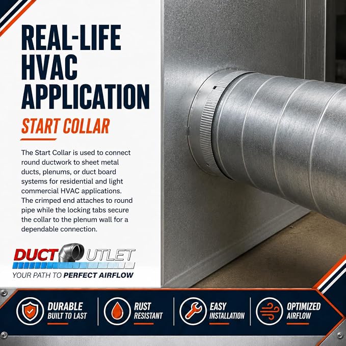 12" Start Collar HVAC, 26 Gauge Galvanized Steel Round Duct Connector - Image 3
