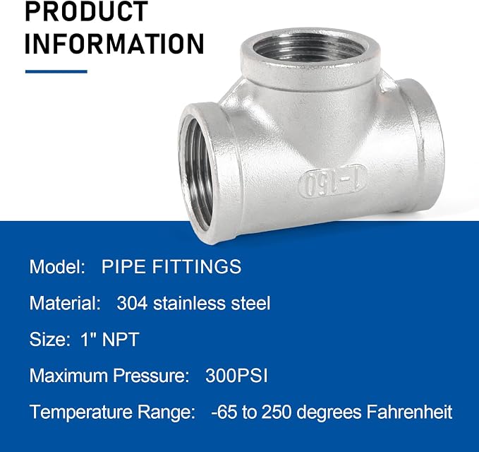Pipe Fittings 304 Stainless Steel Tee Pipe Fittings 1" x 1" x 1" NPT Female - Image 3