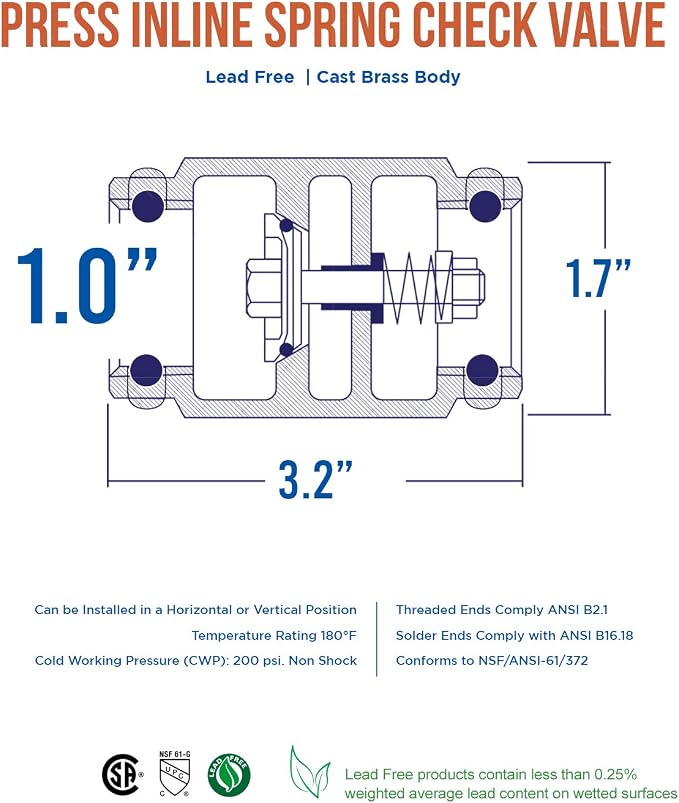 Midline Valve 372S322-5 Inline Spring Loaded Check Valve, Backflow Prevention - Image 5