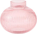 Pink Glass Vase for Tulips, Ribbed Glass Vase for Flowers, Round Flower Vases by YANWE