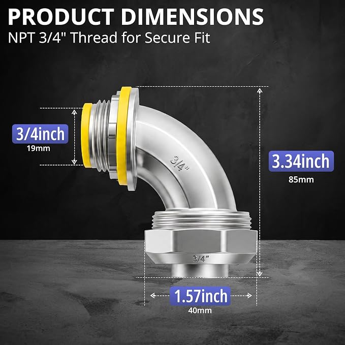 3/4" Liquid Tight Connector 90 Degree, corrosion resistant, 90° elbow, - Image 2
