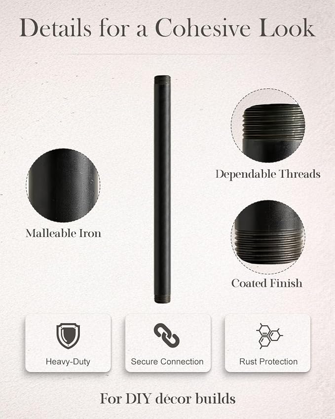 10 Pack 1/2 Inches x 10 Inches Black Malleable Steel Nipples Fitting, DIY - Image 5