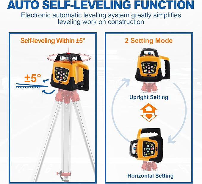 360° Self-Leveling Red Beam Rotary Laser Level Kit - Image 3