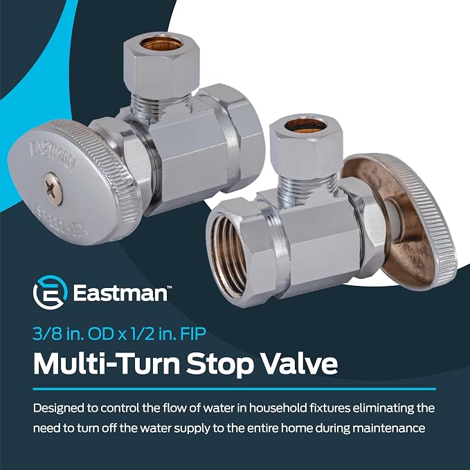 Eastman 3/8 Inch OD Compression x 1/2 Inch FIP Compression Multi-Turn Angle - Image 2