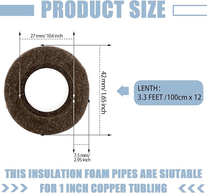 12 Pcs 3.3 Feet Foam Pipe Insulation Foam Tube Insulating Water Pipe Pool Swim - Image 2