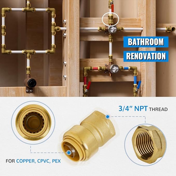 12-Pack Female Adapter, 3/4 Inch Push-to-Connect x 3/4 Inch FNPT | Brass - Image 4
