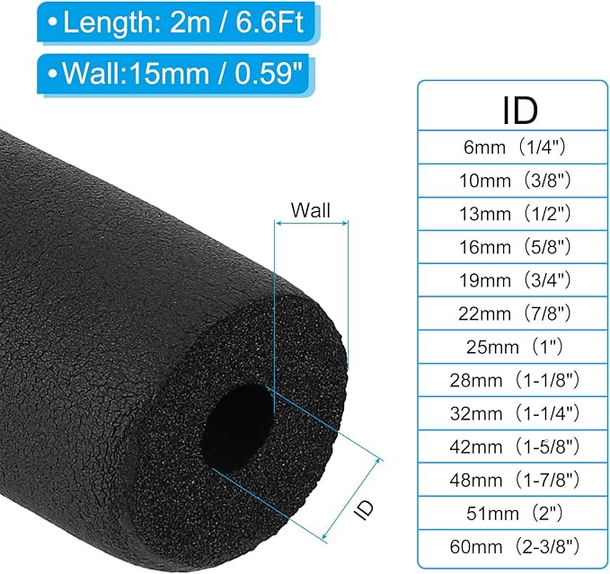 PATIKIL 1/2" ID x 6.6Ft x 0.59" Pipe Insulation Foam Tube, Pipe Cover Wrap Roll - Image 2