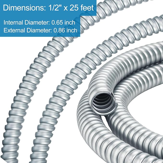 eflyefly 1/2 Flexible Metal Electrical Conduit Kit，25 Feet of 1/2-inch Flexible - Image 5