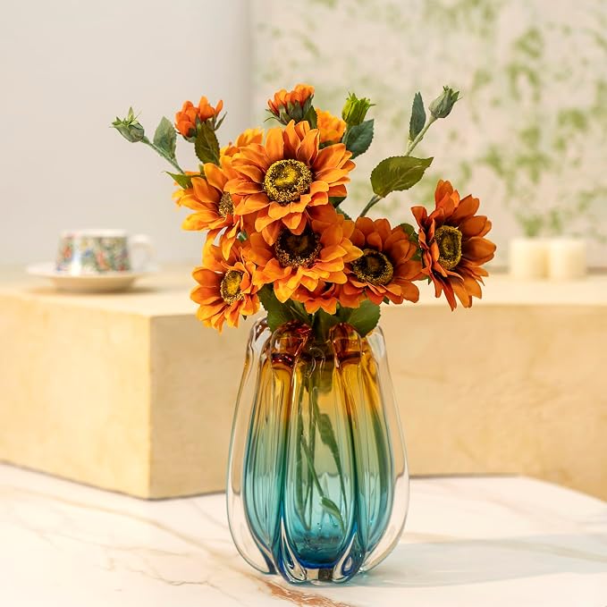 Hand Blown Glass Flower vases, Unique Glass vases, Wide Mouth vases, Small - Image 9