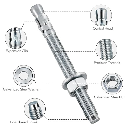 1/2" x 5-1/2" 50PCS Concrete Wedge Anchors, Heavy-Duty Cement Anchor Bolts - Image 5