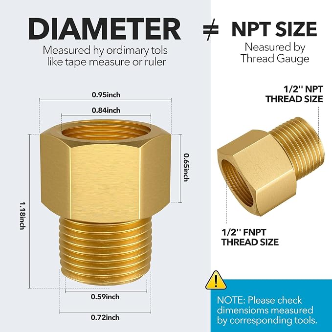 Gsinodrs Brass Hex Pipe Fitting, 1/2" Female NPT x 1/2" Male NPT | 3PCS - Image 2