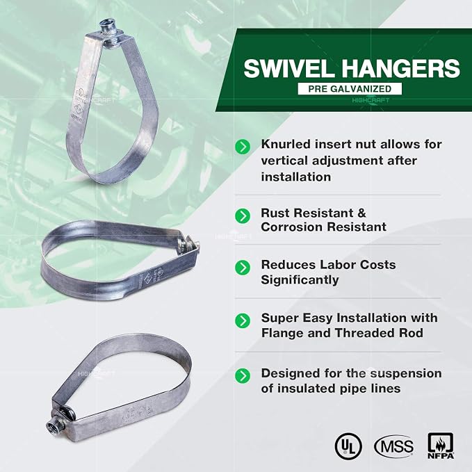 HIGHCRAFT ITSO-HQ05 Swivel Loop Pipe Hanger, Pre-Galvanized Steel, 5 in - Image 3