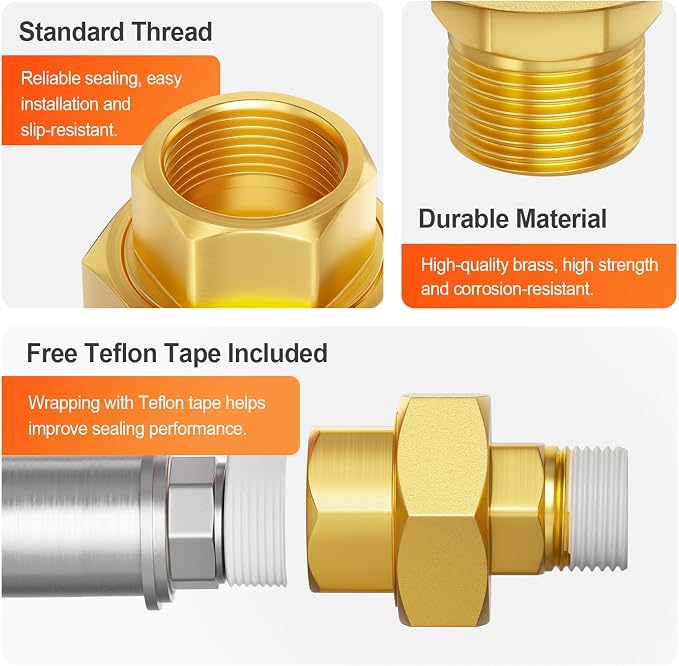 GASHER 2PCS 3/8" NPT Brass Union Pipe Fitting | 3/8 Inch Male x 3/8 Inch Female - Image 4