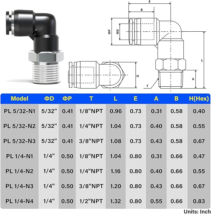 TAILONZ 5/32" x 1/8" NPT Push to Connect Elbow Fitting 2pcs | Copper&Plastic - Image 2