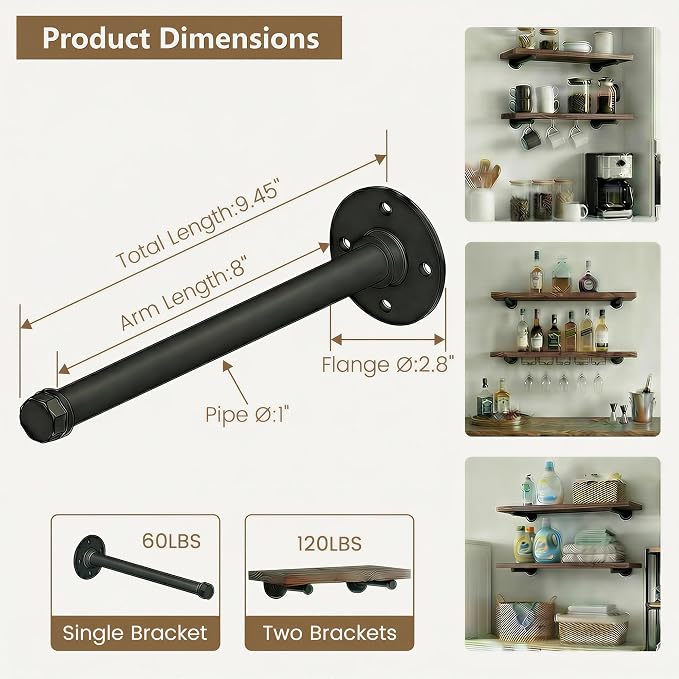 Industrial Pipe Shelf Brackets 12-Pack 8 Inch - Image 3
