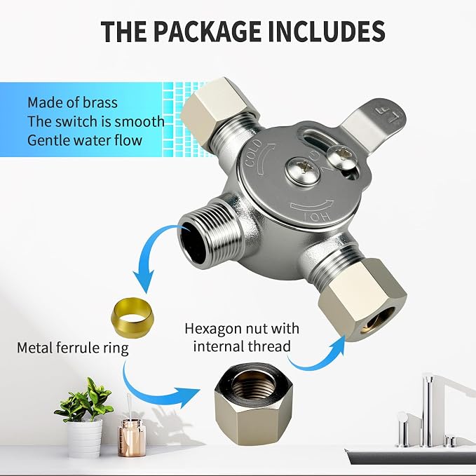 2PCS Water Mixing Valve, Hot and Cold Water Mixer, 3/8" Inch Inlets/Outlet | - Image 3