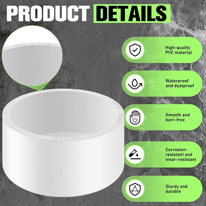 4 Packs 3 Inch PVC Pipe End Cap, Fits 3.5" OD Schedule 40 Furniture Grade - Image 3