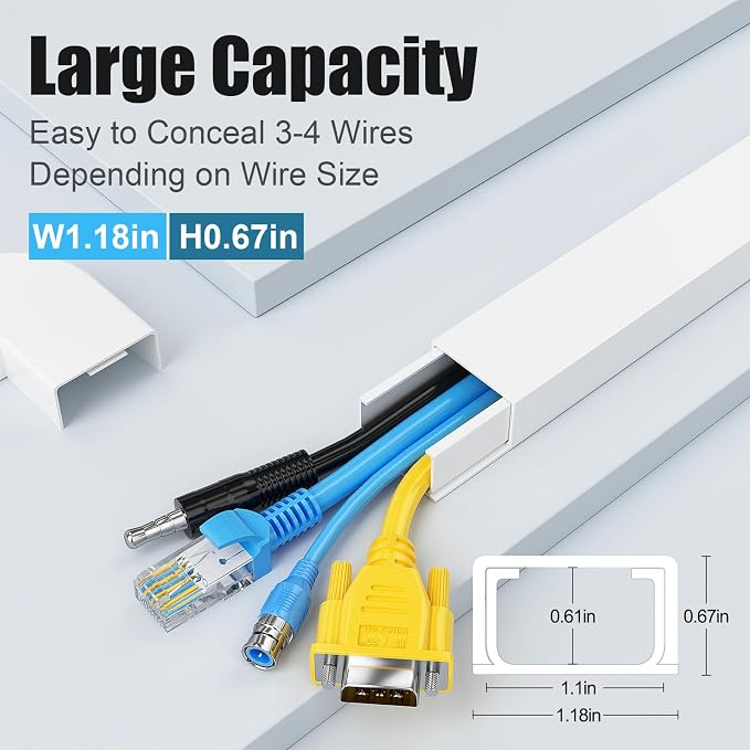 Yecaye Cord Covers for Wires on Wall, W1.18in H0.67in, Large Cord Organizer for - Image 2