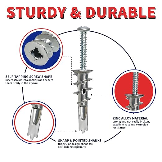 Drywall Anchors and Screws Kit, Heavy Duty Wall Anchors, 75 Lbs Hanging Mounting - Image 3