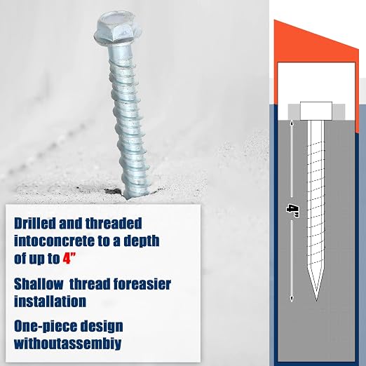 Tandefio 50 Pack 1/4 x 4 Concrete Anchors and Screw Kits Galvanized | Large - Image 5