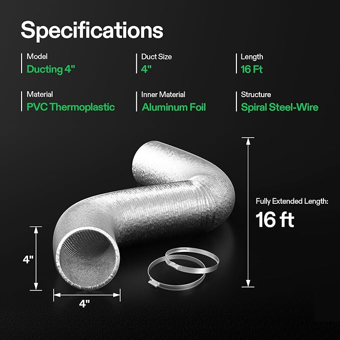 VIVOSUN 4 Inch 16 Feet Non-Insulated Flex Air Aluminum Ducting - Image 7