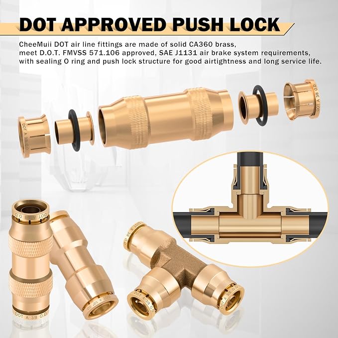 CheeMuii 78 Pcs Brass DOT Air Line Fittings Kit Push Lock DOT Air Fittings | - Image 3
