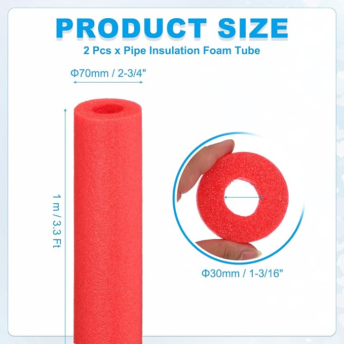 PATIKIL Pipe Insulation Foam Tube Foam Pipe Tubing Covers Red 2Pcs | 1-3/16" ID - Image 2