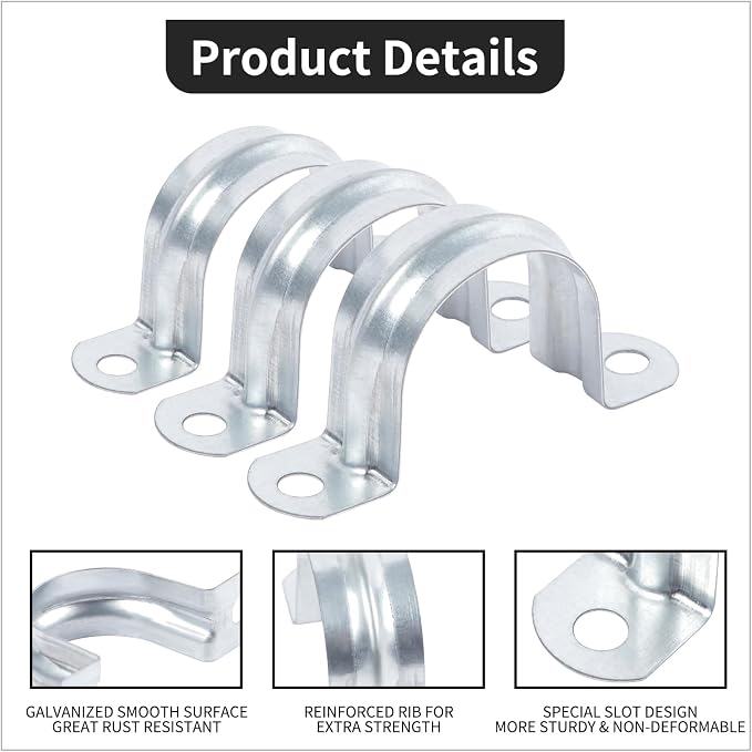 3/4 Inch（20 mm） Reinforced Rigid Pipe Strap, Zinc Coated Tension Tube Clip - Image 3