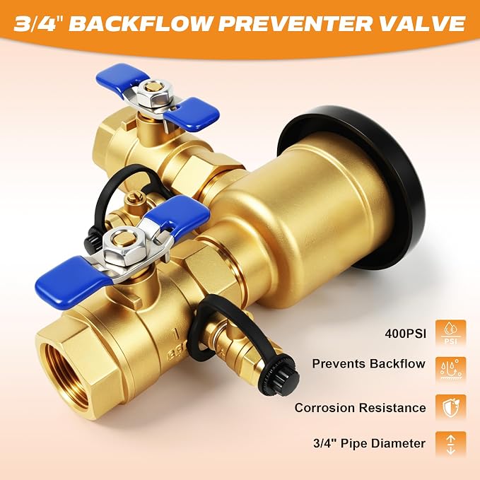 3/4" Brass Pressure Vacuum Breaker, 400 PSI Backflow Preventer Valve | - Image 4