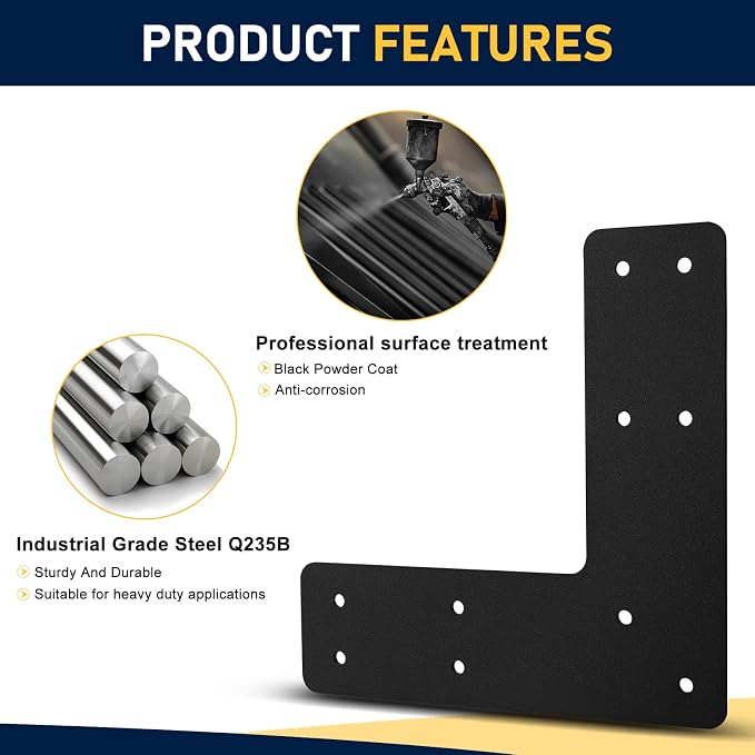 L Post Bracket 4PCS, 10x10'' L Flat Mending Plate - Image 3