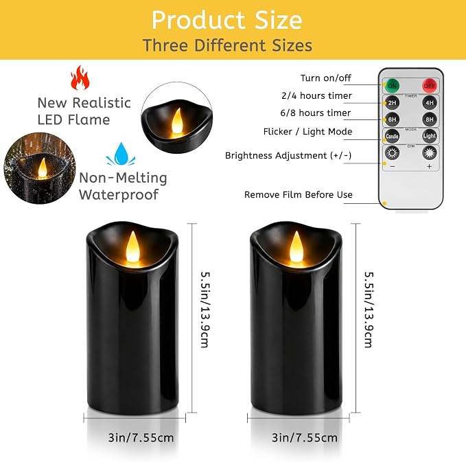 Flameless Candles 3"D X 6"H Set of 2 Outdoor Indoor Pillars Battery Operated - Image 4