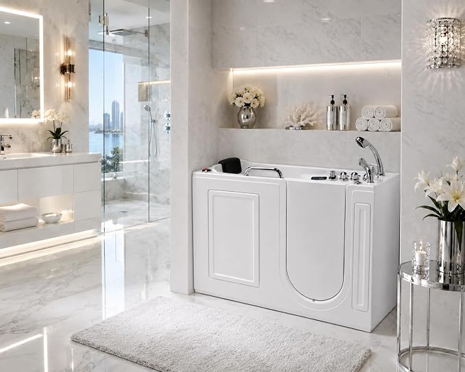 ANZZI Walk In Tub, 27 X 53 In, Right Drain, 12 Whirlpool & 18 Air Jets | - Image 2