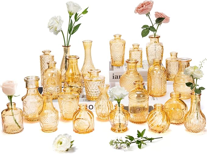 Clear Topaz Glass Bud Vase Set of 24 Pcs, Small Bud Vases in Bulk, Glass by JXINDUJU