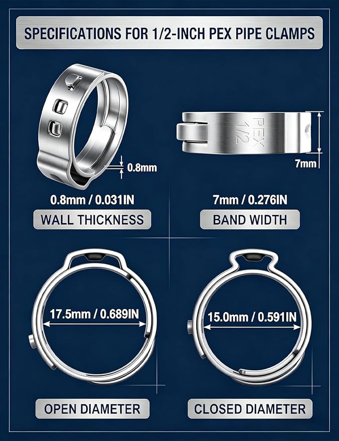 30 Pack 1/2 Inch PEX Cinch Clamps Rings, 304 Stainless Steel Pex Crimp Ring | - Image 2