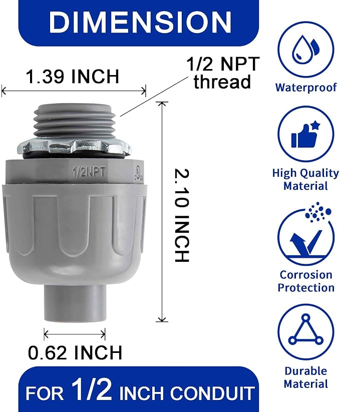 Yariwiz 1/2 PVC Electrical Conduit Fitting Plastic Liquid Tight Conduit - Image 2