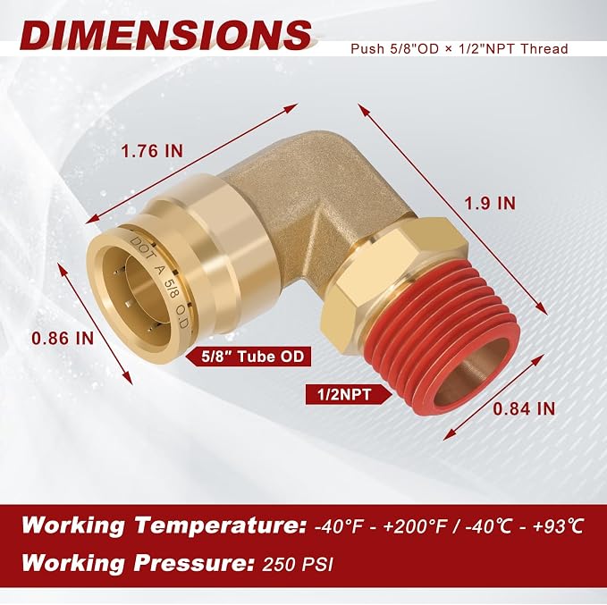90° Swivel Male Elbow, 5/8" Tube x 1/2" NPT, DOT Approved 5PCS | - Image 5