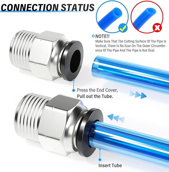 TAILONZ PNEUMATIC Male Straight 1/2 Inch Tube OD x 3/8 Inch NPT Thread Push to - Image 6