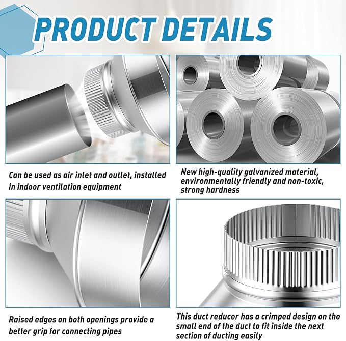 1 Pcs 8 Inch to 5 Inch Duct Reducer Increaser | Galvanized Steel Air Duct - Image 3