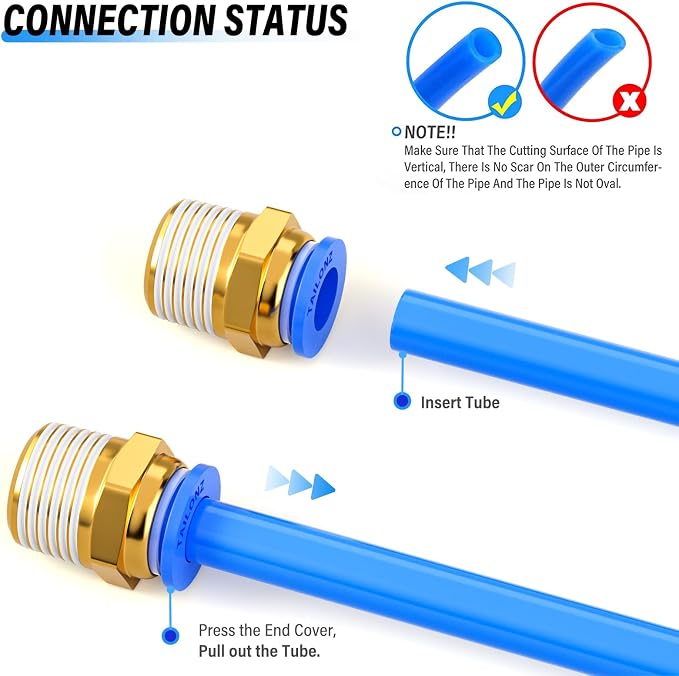 TAILONZ Blue 6mm Tube OD x 1/4" G Straight Push to Connect Fitting 10pcs | - Image 6