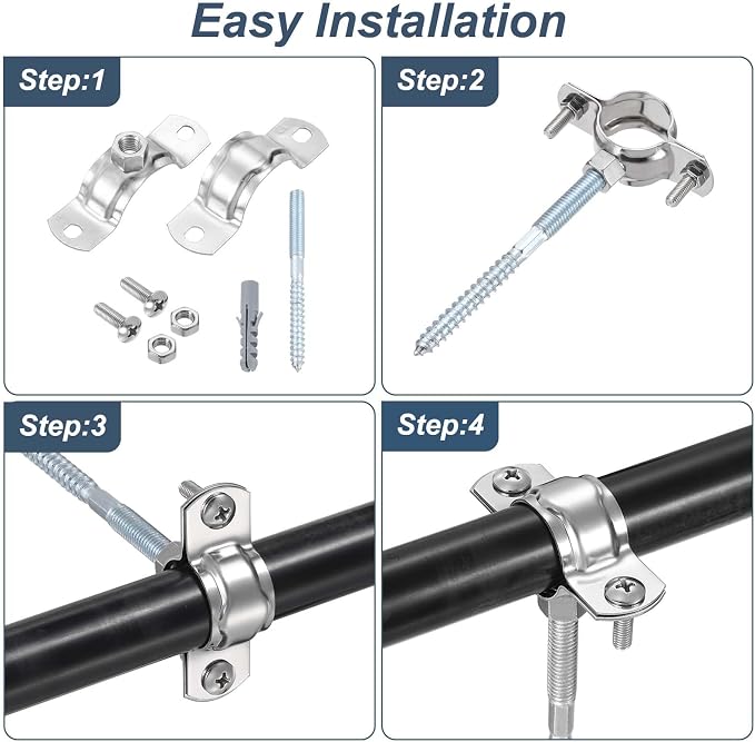 HARFINGTON 8 Pcs Adjustable Pipe Bracket Clamps 2-1/2" Stainless Steel Wall - Image 5