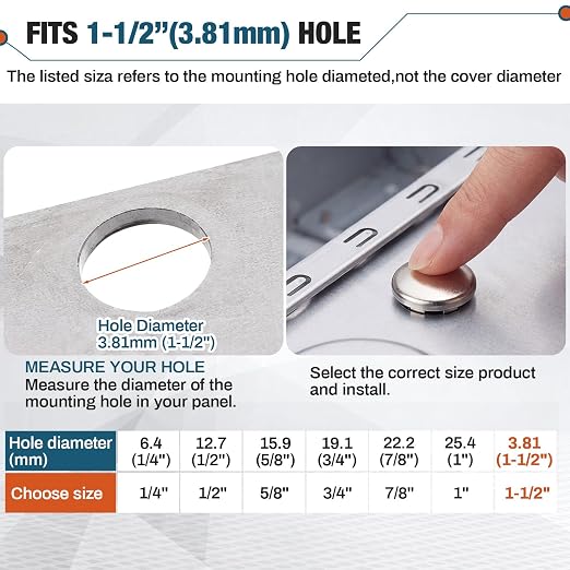 Hicarer 15 Pack Fit 1-1/2" Hole Metal Hole Plugs, Nickel-Plated Steel Snap-in - Image 2