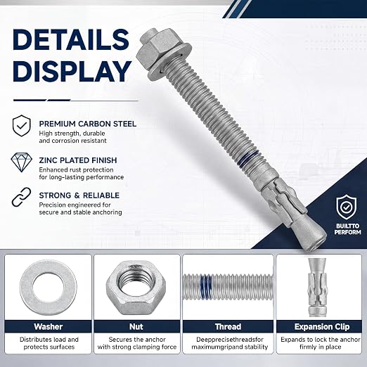 Flutesan 50 Pcs Hot Dip Galvanized Wedge Anchors 3/8" x 4", Heavy Duty Concrete - Image 3