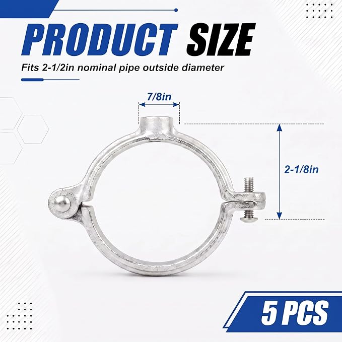 5 Pack 2-1/2 in. Hinged Split Ring Pipe Hanger, Tubing and Industrial Vintage - Image 2