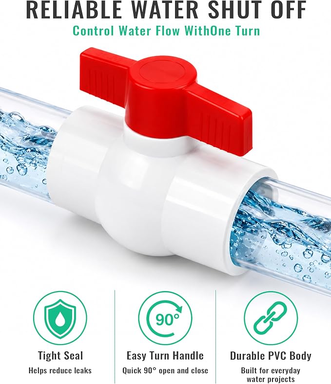 1/2 Inch PVC Ball Valve Fits 0.84" OD PVC Pipe, PVC Shut Off Valve | Heavy Duty - Image 5