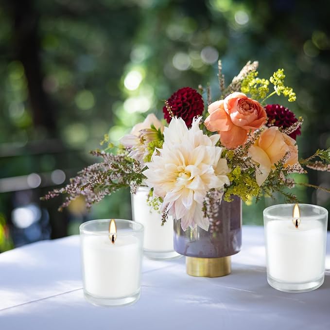 YOROXRG 48 Pack White Unscented Clear Glass Filled Votive Candles. Hand Poured - Image 3